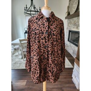 J. Jill Womens Leopard Corduroy Jacket Blazer Long Button Front Shacket Size M